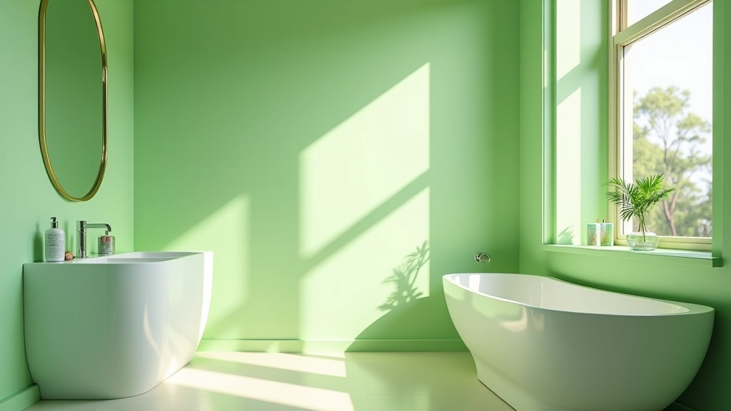 Spa bathroom showing how natural light affects color perception throughout the day with morning, afternoon, and evening lighting scenarios visible