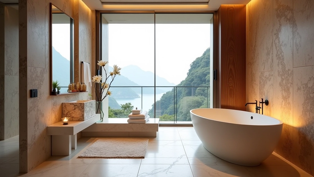 Luxurious bathroom with natural light and spa-like elements