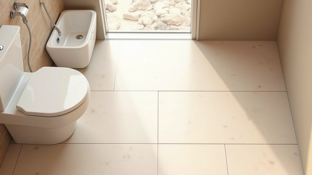 Bathroom floor with large-format porcelain tiles and minimal grout lines creating seamless appearance