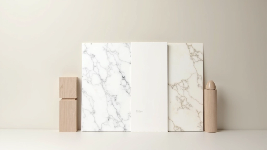 Four spa bathroom designs displaying different color combinations: sage with cream, blue-gray with white, warm white with brass, and monochromatic grays with white accents